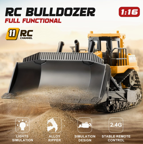 1:16 Scale Eleven-Channel Remote Control Bulldozer