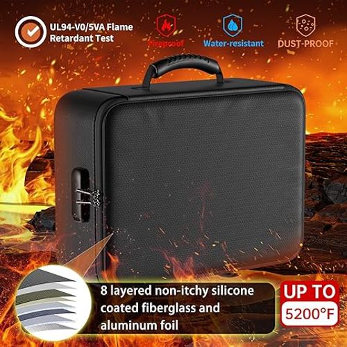 DocSafe 5200°F Document Organizer with Lock, Upgraded Heat Insulated Fireproof＆Water-Resistant Box 8 Layers File Organizer, Portable Home Travel Safe Storage for Important Documents and More