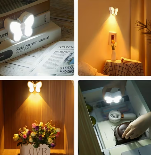 Smart Motion-Sensing LED Butterfly Night Light — Cordless, Rechargeable, Eye-Friendly, Magnetic, 7-Color Changing RGB Ambient Lamp