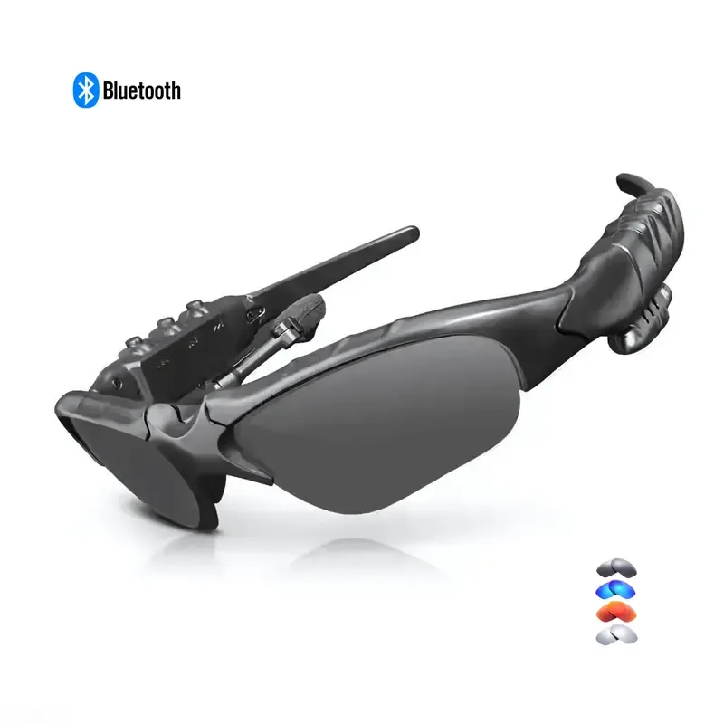 Wireless Audio Smart Sunglasses – Bluetooth Sport Glasses with Built-In Earbuds, Flip-Up Tinted Lens, Hands-Free Calls & Music, Adjustable Fit for Men & Women (Black-Blue-Yellow)