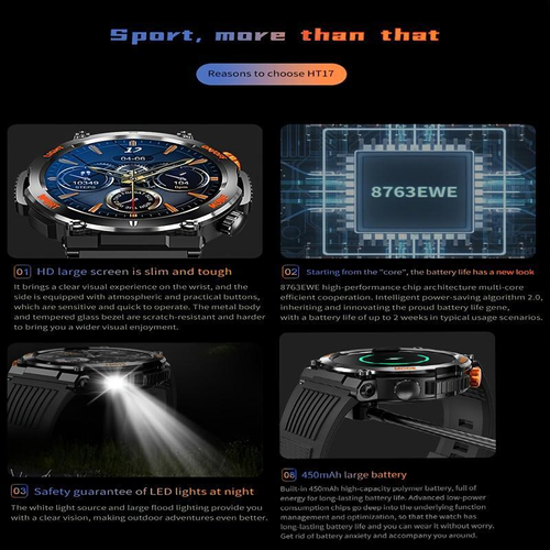 1.46 Inch HD Screen Smartwatch, Multi-functional Outdoor Sports Fitness Tracker, Wireless Receiving & Calling Multi-sport Mode Pedometer, Waterproof Watch with LED Light for Android  iOS Men & Women