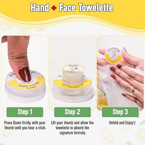 Hand Pop Lemon Scented Wipes - 50 Pack of Travel Size Wet Towelettes, Alcohol-Free, Wipes for Skin Hydration, Convenient, Eco-Friendly, Refreshing, Fits in Gym Bag, Purse, Pocket, or Luggage