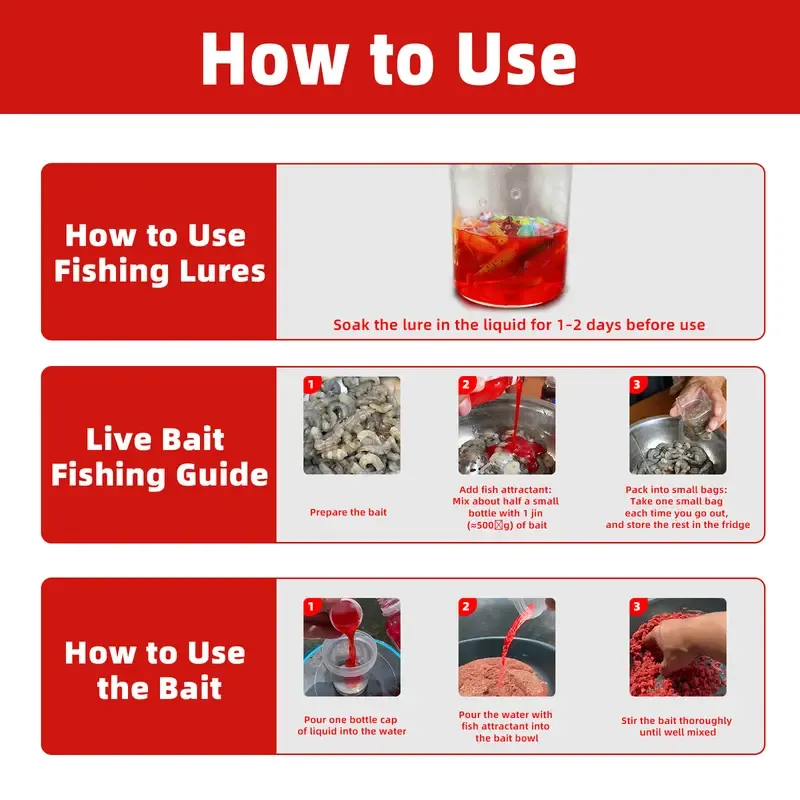 Fish Attractants, Concentrated Fishing Comprehensive Bait Fast Nesting Red Worm Liquid Thick Fishy Bait Opening Agent 2PC