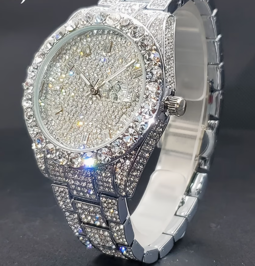 Men's Classic Business Iced Rhinestone Quartz Watch, Classic Fashion Wrist Watch