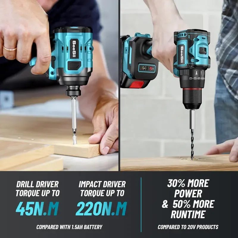 Seesii 3-8'' Brushless Cordless Drill and 1-4'' Impact Driver Combo Kit with 2 Batteries, 21V Max Electric Brushless Power Tool Set with Fast Charger, Black Friday Deals