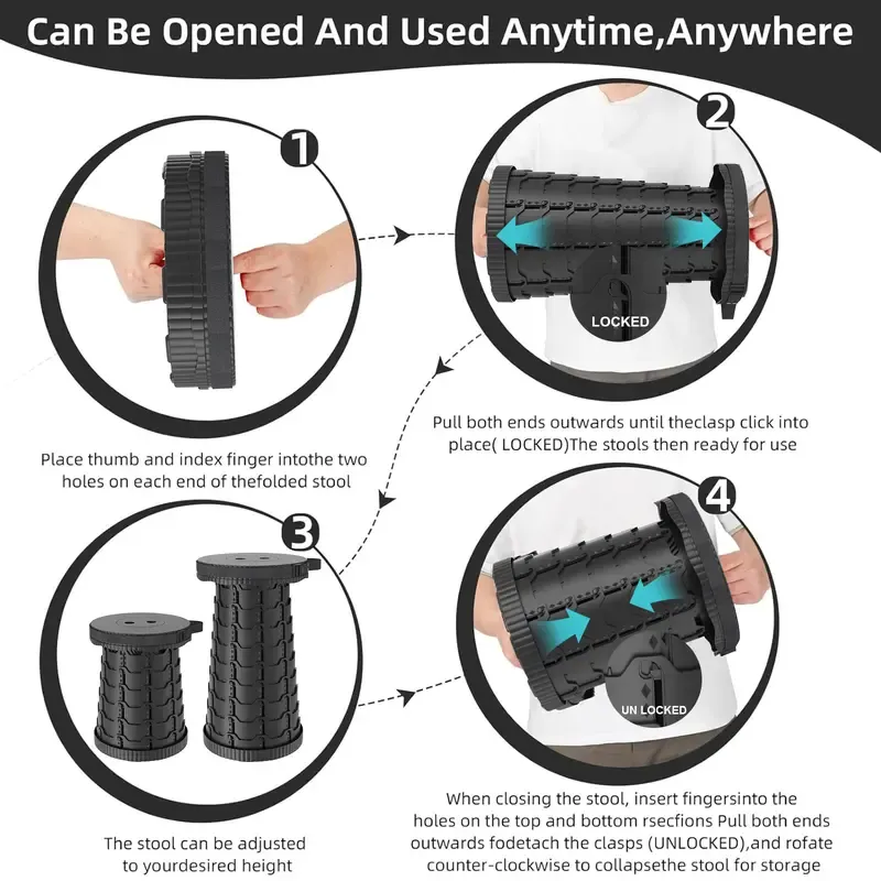 Upgraded Collapsible Stool,Portable Stools,Telescoping Stool, Max Load Capacity 450lbs,Suitable for Outdoor Picnic Camping Gardening Fishing Hiking BBQ Multi Purpose Foldable Practical Seating Solution Compact And Lightweight