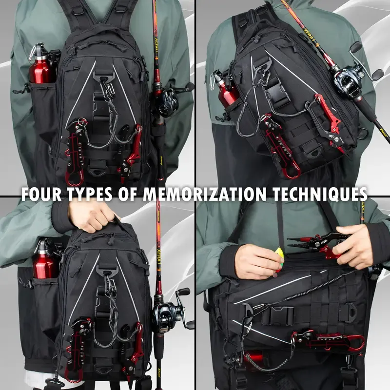 Fishing Backpack Tackle Sling Bag - Fishing Backpack with Rod Holder - Tackle Box Fly Fishing Gifts for Men Women（Accessories not included）