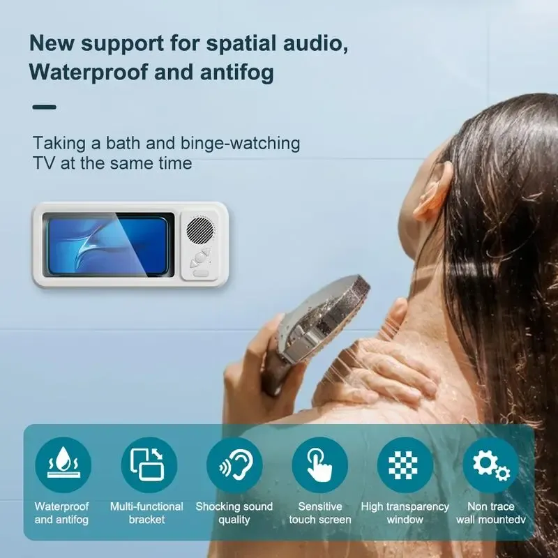 Bathroom shower waterproof phone holder Bluetooth speaker 360°Rotation touch screen mobile phone box watch movie listening music