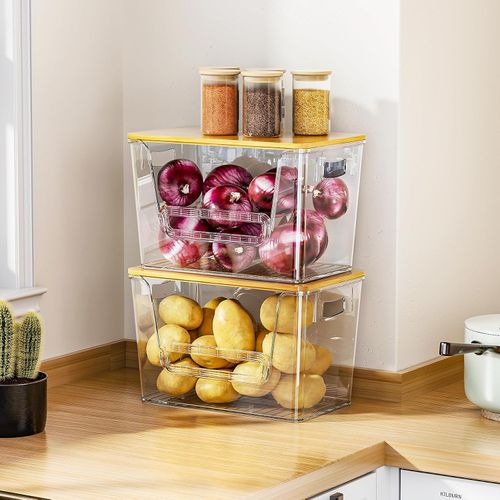 Delam2 Set Pantry Organizers and Storage, Trash Bag Holder Under Sink Organizer for 4-13 Gal Bags, Trash Bag Dispenser with Bamboo Top for Onion, Potato, Garlic,