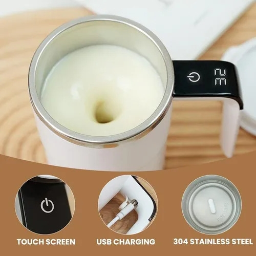Smart Self-Stirring Mug - Rechargeable Coffee Mixer with Digital Display - White
