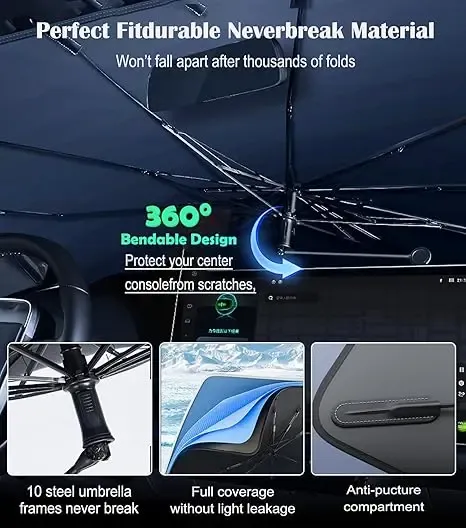 Foldable Anti-UV Windshield Sunshade Multipurpose Car Front Window Heat Protective Umbrella for Sedan SUVs Automotive Exterior Accessories for Men & Women Car Essentials