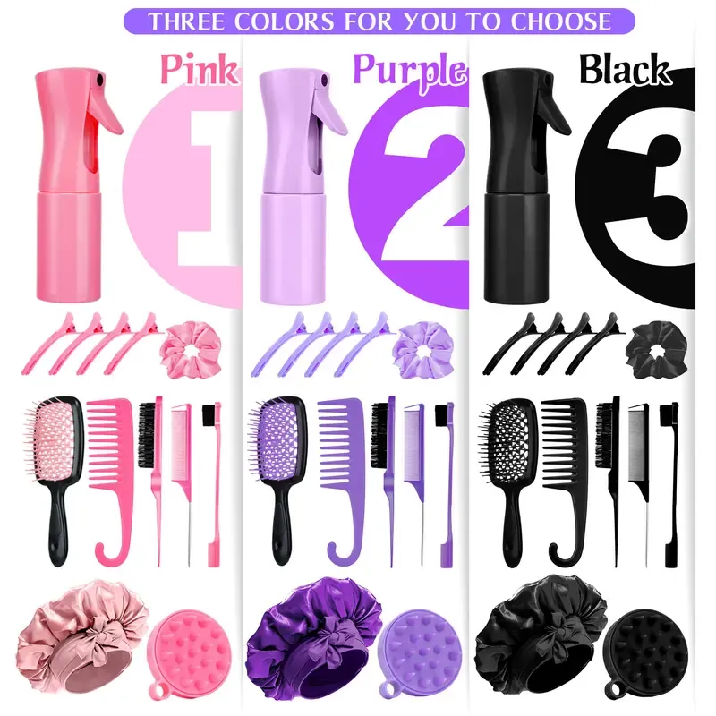 Purple 6-in-1 Hair Brush Set with Detangler & Combs for Straight Curly All Hair Types Wet Dry Adults Children 13 Counts Hair Care Kit