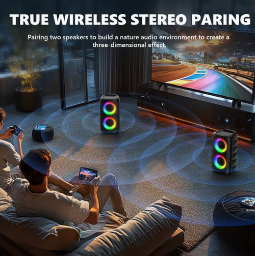 Portable Adult Speaker, PA System Karaoke Speaker with LED Lights, Supports TF Card  USB, AUX Input, TWS, Suitable for Parties