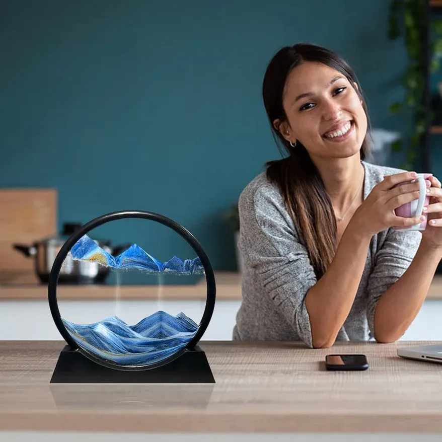 3D Moving Sand Art Frame | Rotating Liquid Sandscape Decor for Stress Relief & Desk Display