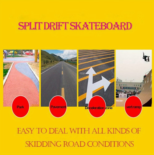 Portable Roller Road Drift Skates Plate with Cool Deck Anti-Slip Board Split Skateboard with PU Wheels High-end Bearings