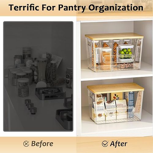 Delam2 Set Pantry Organizers and Storage, Trash Bag Holder Under Sink Organizer for 4-13 Gal Bags, Trash Bag Dispenser with Bamboo Top for Onion, Potato, Garlic,