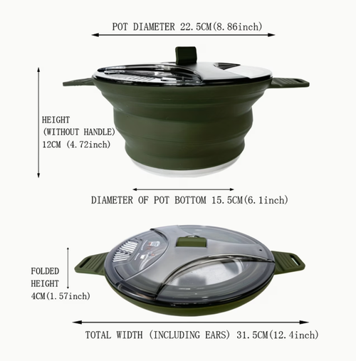 Portable Outdoor Travel Hiking Pot, Portable Outdoor Camping Cookware Folding Pot Food Grade Silicone Suitable for Outdoor Camping, Travel, Hiking