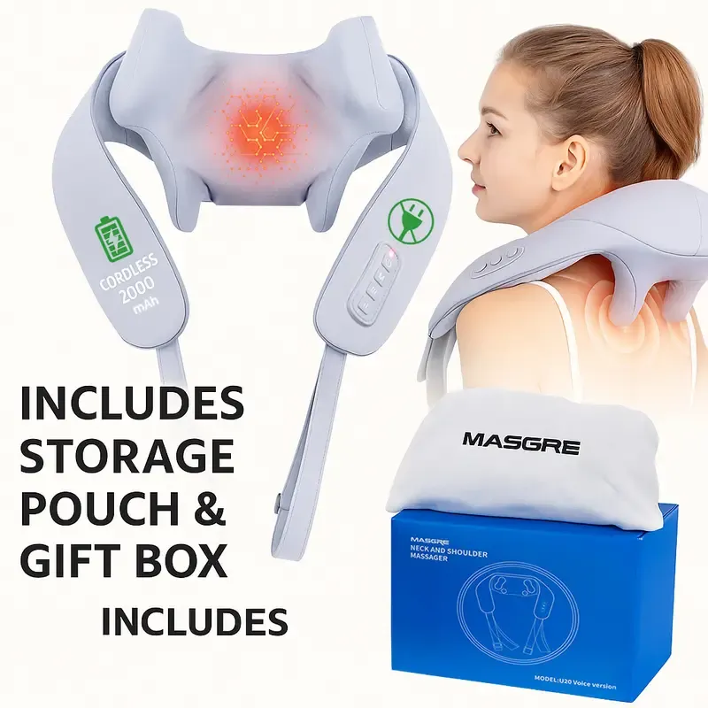 Cordless Neck and Shoulder Massager with Heat – 6D Deep Kneading Electric Massage Pillow for Neck, Back, Legs, and Full Body Relaxation – Perfect for Home, Office and Car. Gifts for Mom, Friends and Wife Birthday Gift