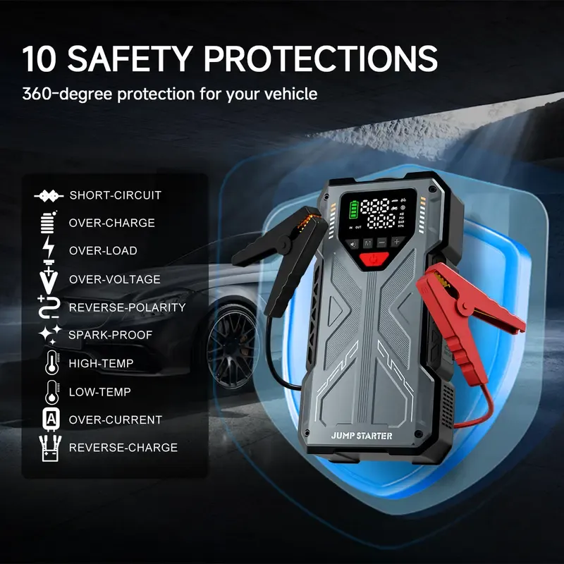 8000mAh(5 in 1 Function)Geeneu Portable Car Jump Starter With Air Compressor 6000A (10.0L Gas, 9.0L Diesel) With 150 PSI Tire Inflator, 12V Car Battery Jump Power With LED Light F6 portable jumpstarter batterycharger Outdoorfun Emergency Lighting