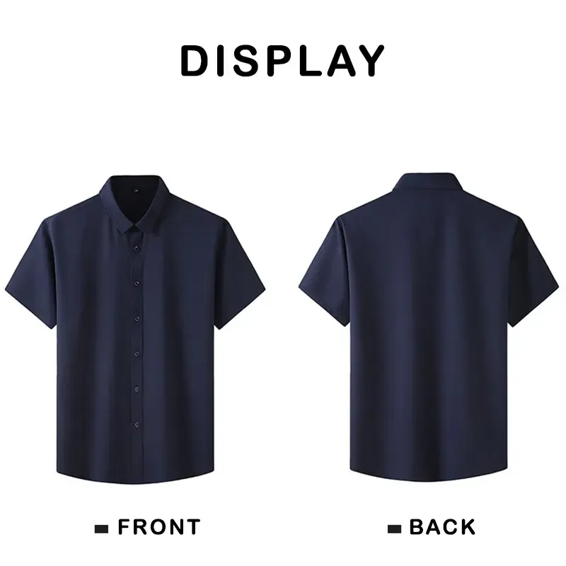60-175KG Men Oversized Korean Style Solid Color Turn Down Collar Short Sleeve Shirts