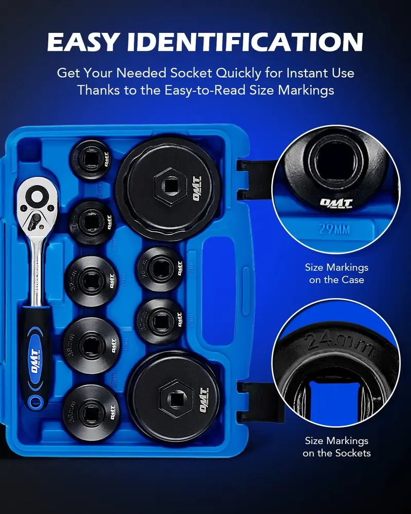 Orion Motor Tech Oil Filter Wrench Socket Set 10pc  Drive Low Profile, Oil Filter Cap Remove and Install Tool Kit,24mm,27mm, 29mm, 30mm, 32mm, 36mm, 38mm CR-V Compatible with Toyota VW BMW Mercedes, Automotive Maintenance ​