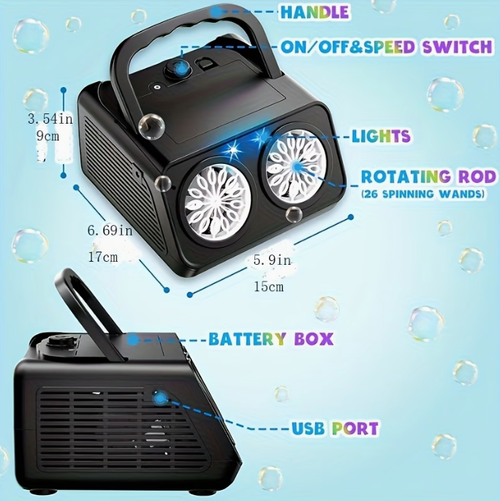 Electric Bubble Maker with Dual Fans, Producing Over 20, 000 Bubbles Per Minute, Ideal for Children, Battery Operated, Comes with Bubble Solution, Perfect for Outdoor Play