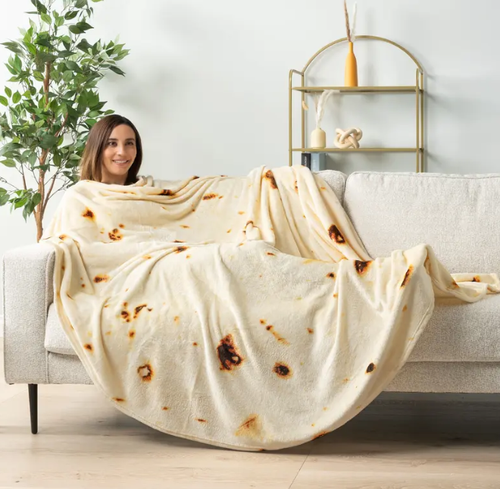 PAVILIA Burrito Tortilla Pizza Blanket, Double Sided Taco Flour Wrap Novelty Throw for Adult Kid Teen, Realistic Food Blanket, Funny Gag Gift for Birthday