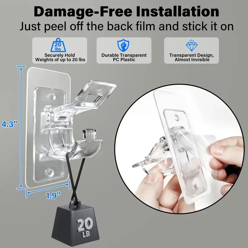 6-Pack No Drill Needed Curtain Rod Holders Brackets, Self Adhesive Rod Holder Hooks, Multipurpose Nail Free Stick on Curtain Rod Hooks Decor Bathroom