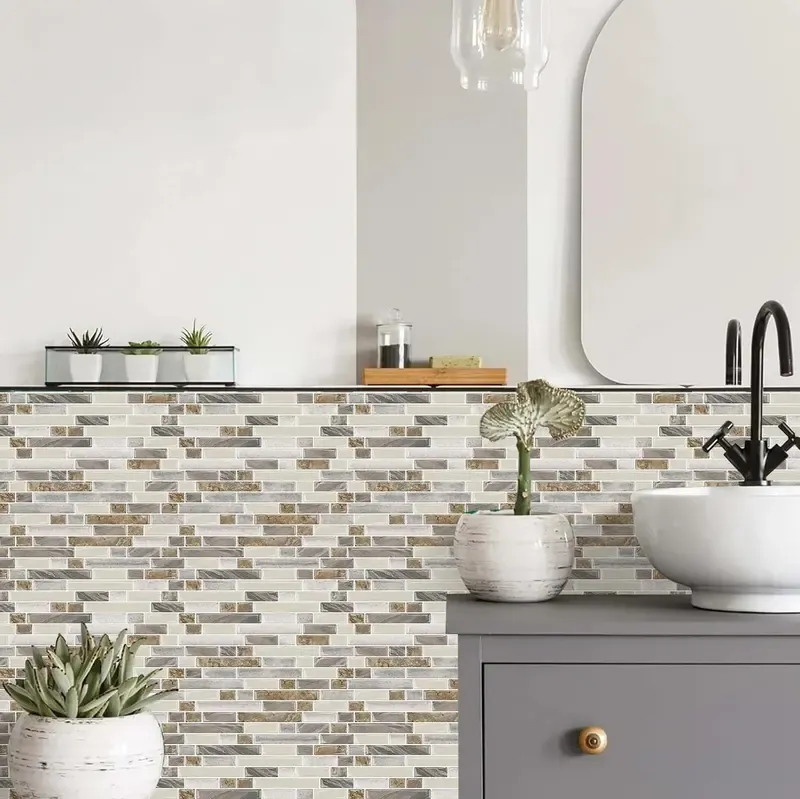 3 Sheets Smooth Thicker Design Vinyl Peel and Stick Tile Backsplash,12inchesx12inches Self Adhesive for Kitchen & Bathroom, Decoration Items Sticker Decorative Ornaments