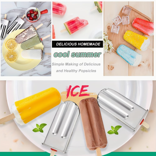 10pcs 304 Stainless Steel Popsicle Mold Set with Lids, Stainless Steel Popsicle Stick Holder Base, and Ice Cream Sticks - DIY Metal Popsicle Molds, Creative Fruit Popsicle Molds, Kitchen Tools