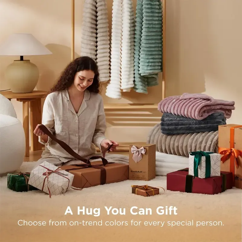 Bedsure GentleSoft Cozy Blanket-Patio Furniture Decor,Classic Stripe Pattern, Ideal for Bed,Couch, Travel,Camping, All Seasons,Home Bedroom Decor