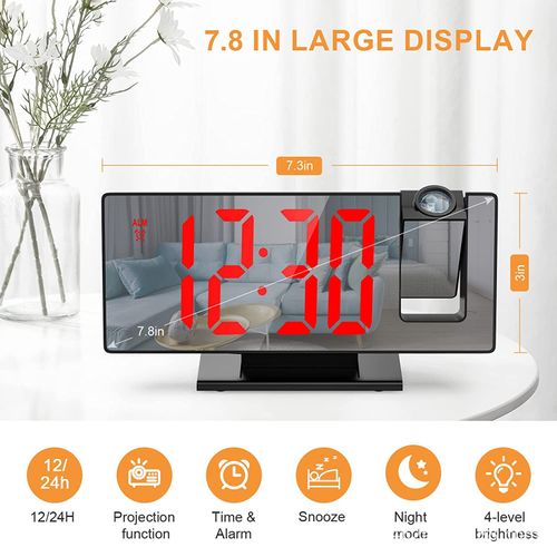 180° Arm Projection Alarm Clock, 1 Count USB Plug-In Digital Alarm Clock, Snooze Table Clock, 12-24-Hour Projector LED Clock, USB Powered Clocks, Home Decor