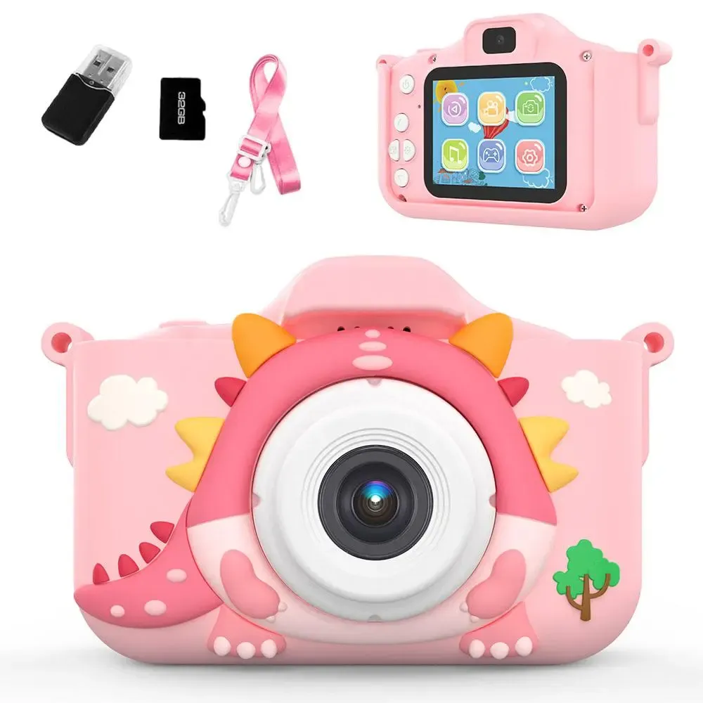 Cartoon Dinosaur Digital Camera, Cute Video Recording Camera Toy with 32 GB Memory Card, Birthday and Holiday Gift for Kids