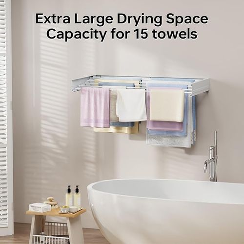 SYKIARIOL Wall Mounted Clothes Airer, Retractable Clothes Drying Rack, 80cm x 40cm x 10cm Foldable Laundry Drying Rack, Wall Mounted Clothes Drying Rack with 5 Rods, Drying Rack for Towel, White