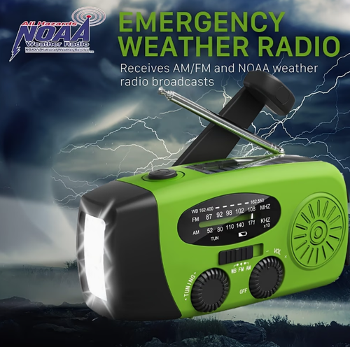 Emergency Hand Crank Radio with LED Flashlight, Solar Weather Radio - Portable AM  FM Emergency Broadcast Receiver Suitable for Camping, Power Outages & Survival (Hand Crank, Loudspeaker Compatible)