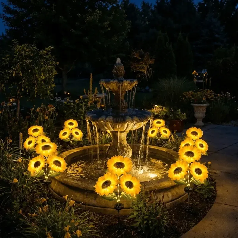 Solar Powered LED Sunflower Garden Lights - Set of 2 Pieces, Realistic Nighttime Glow for Yard, Lawn, Patio, and Porch Decoration, Waterproof IP65, Energy-Efficient Outdoor Lighting, Garden Lighting | Decorative Solar Lights | Durable Plastic Flowers,