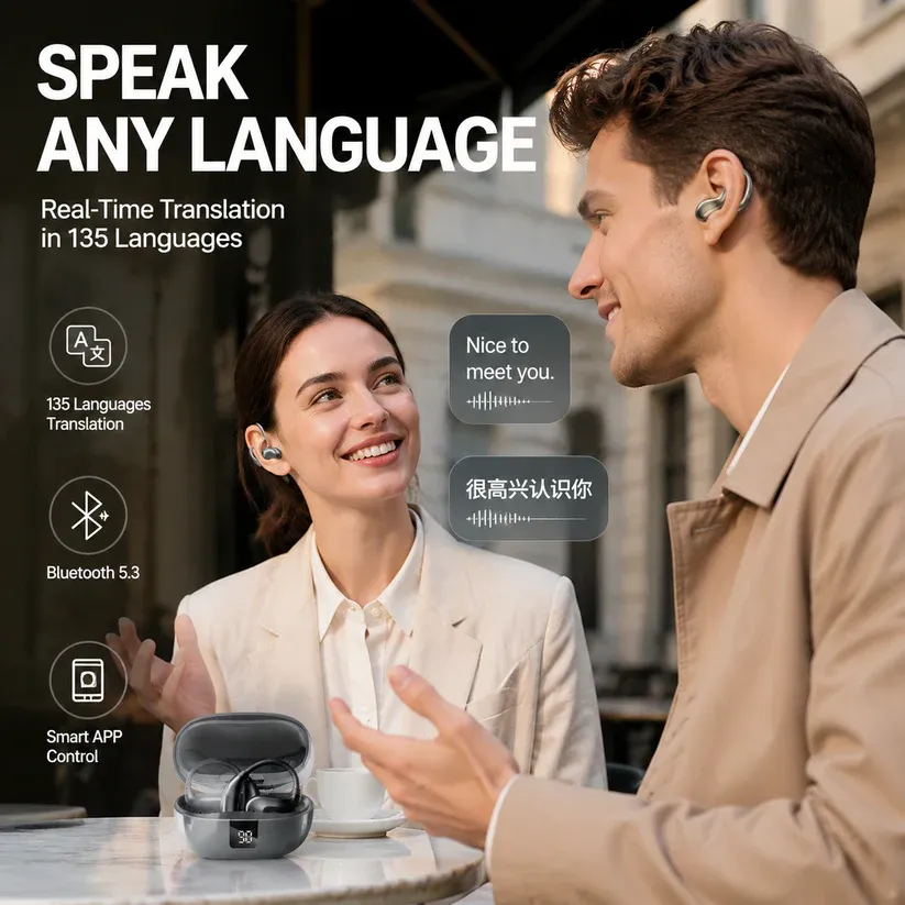 ✨Translation Earbuds, Supports Real-Time Translation in 135 Languages With APP, Bluetooth 5.3 Earphones