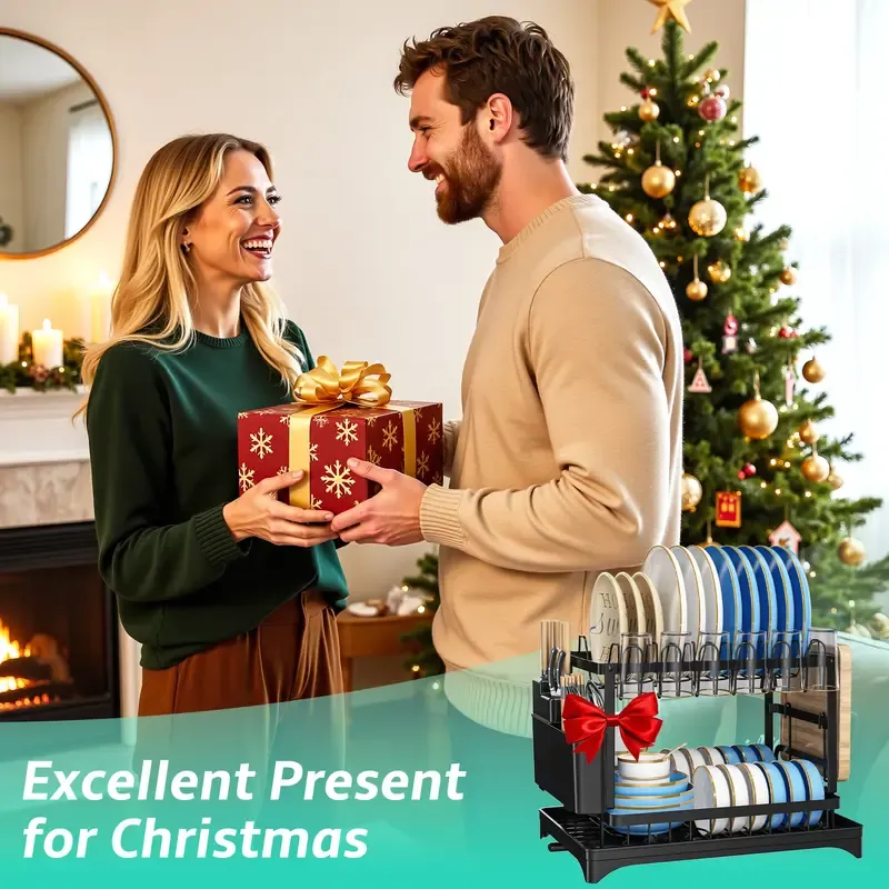 Bepatio Double-Layer Kitchen Countertop Drain Rack, Metal Material, with Drain Board, Can Hold Tableware, Carbon Steel Material, Kitchen Storage Rack