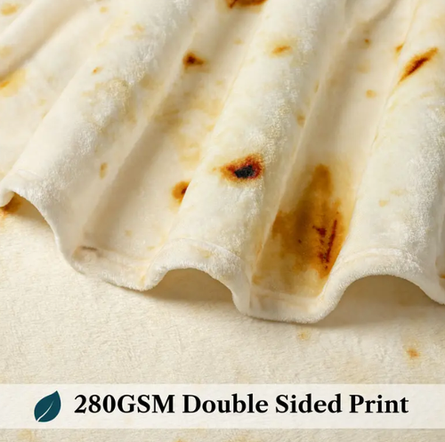 PAVILIA Burrito Tortilla Pizza Blanket, Double Sided Taco Flour Wrap Novelty Throw for Adult Kid Teen, Realistic Food Blanket, Funny Gag Gift for Birthday