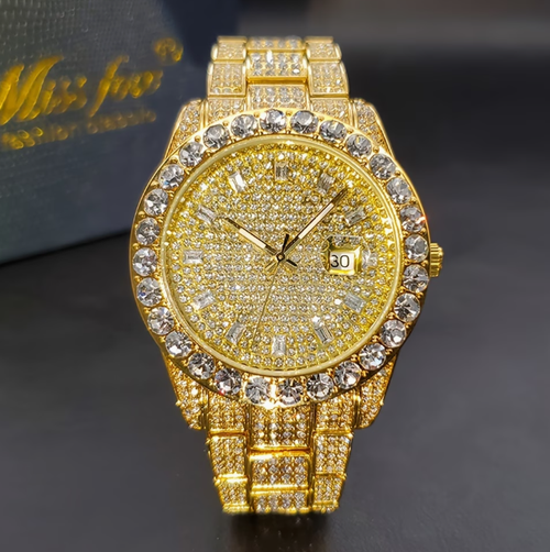 Men's Classic Business Iced Rhinestone Quartz Watch, Classic Fashion Wrist Watch