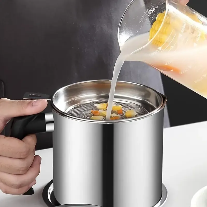 1pc Stainless Steel Grease Strainer and Oil Storage Container, 1.8L Durable Leak-Proof Design with Fine Mesh Filter, Easy-to-Clean Lid, Ideal for Frying Residue Filtration smart kitchen tools