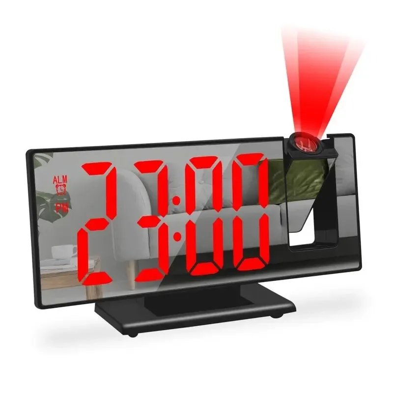 180° Arm Projection Alarm Clock, 1 Count USB Plug-In Digital Alarm Clock, Snooze Table Clock, 12-24-Hour Projector LED Clock, USB Powered Clocks, Home Decor