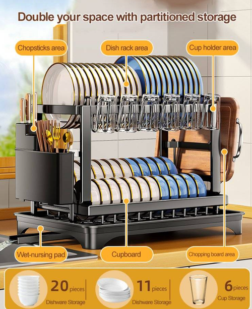 H-shaped flat iron double-layer bowl and dish rack