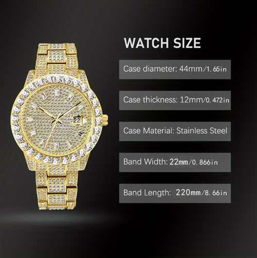 Men's Classic Business Iced Rhinestone Quartz Watch, Classic Fashion Wrist Watch
