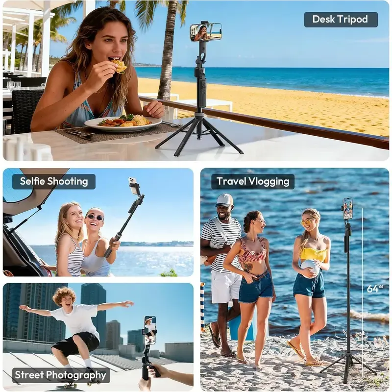 Auto Face Tracking Tripod (with Remote Control)   Compatible with iPhone Android, 360° Rotating Selfie Stick, Smart Motion Tracking, Face Recognition Mount