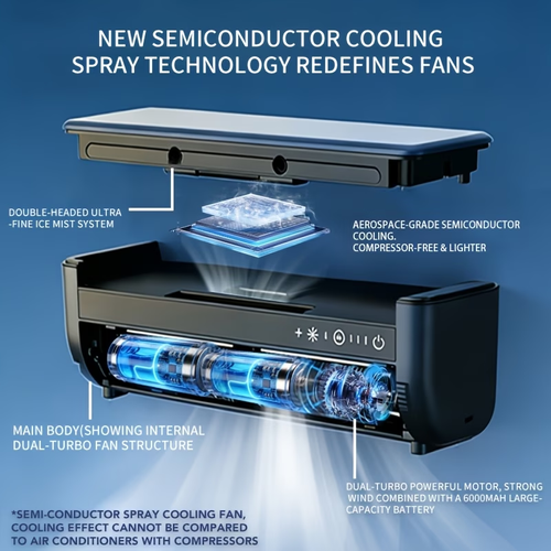 Semiconductor Cooling And Humidifying Fan 868, Superconducting Ice Mist Fan-Multifunctional Desktop Fan Humidifier, USB-C Charging – Suitable for Home, Dormitory, And Office – Perfect Gift, Dorm Essential, Modern Aesthetic Design, Quiet Operation