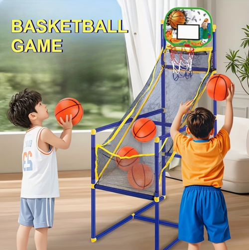 3Pcs1 Basketball Rack + 2Balls Enjoyable Arcade Basketball Game Set - Indoor Outdoor Dual Play, Easy Setup with Pump & Balls, Ideal Holiday & Birthday Gift