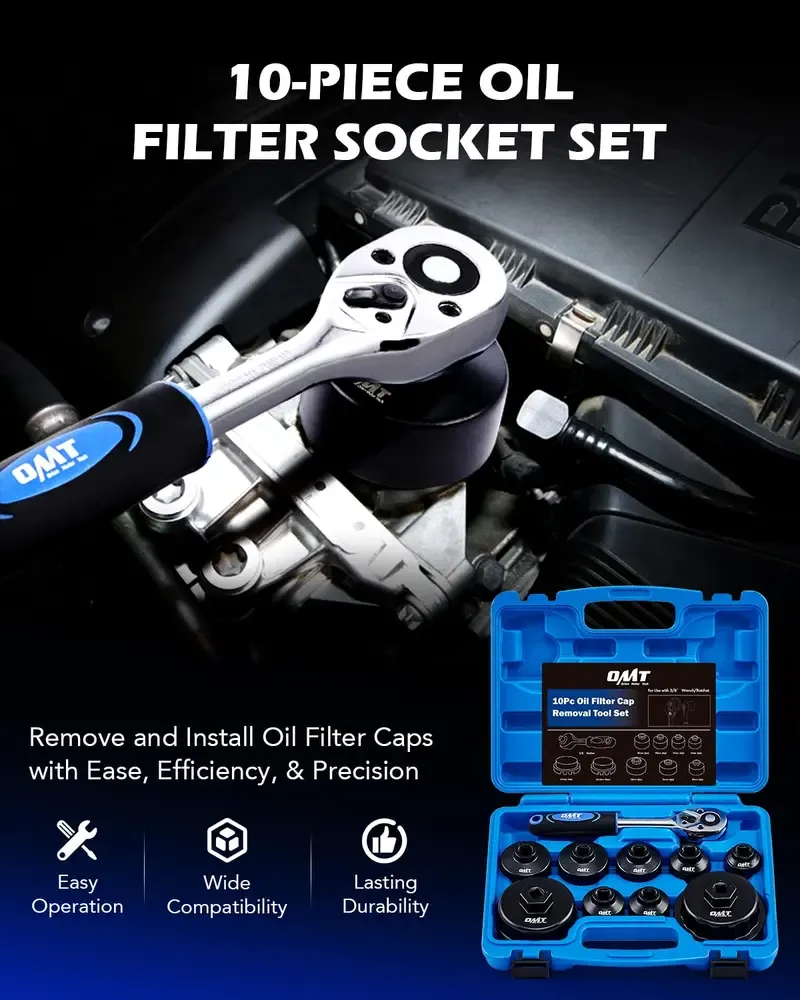 Orion Motor Tech Oil Filter Wrench Socket Set 10pc  Drive Low Profile, Oil Filter Cap Remove and Install Tool Kit,24mm,27mm, 29mm, 30mm, 32mm, 36mm, 38mm CR-V Compatible with Toyota VW BMW Mercedes, Automotive Maintenance ​
