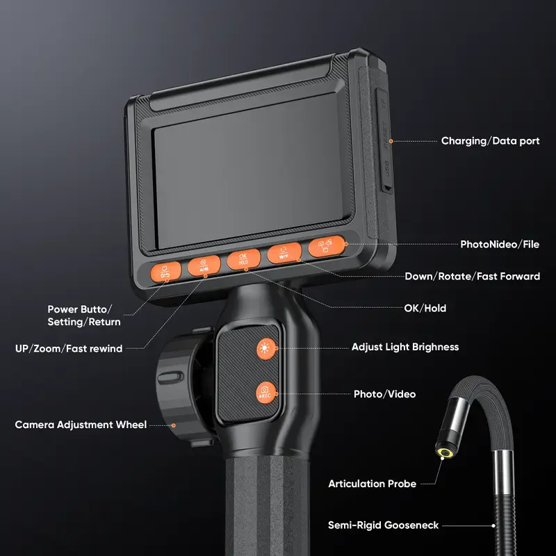 SHEKAR 0.33in  0.23in Two-Way Endoscope Camera with 32GB Card, 360° Rotatable Waterproof Borescope with Light, Articulated Snake Camera, Inspection Scope for Automotive, Mechanic, Wall, Vehicle, Drain, Home Improvement