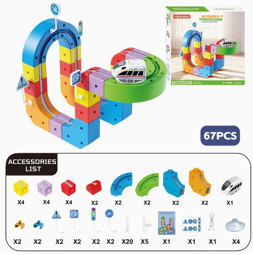 Multi-functional 3D Track Car 67 pcs Multi-functional 3D Track Car, Educational DIY Assembly Parking Toy, Children's Electric Suspended Track Car Set